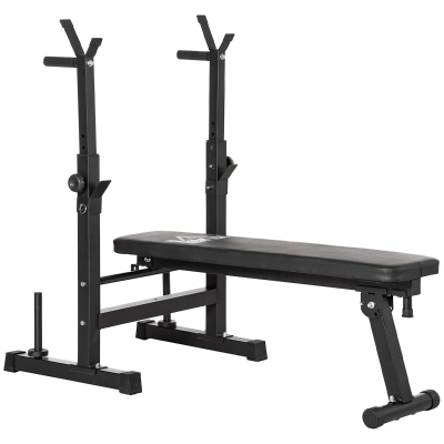 HOMCOM Banco de Musculación con Soporte para Barra y Estación de Dips Carga 220 kg para Entrenamiento en Casa Gimnasio