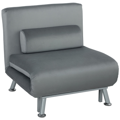 HOMCOM Opklapbare stoel met bedfunctie, opklapbare relaxstoel in fluweellook, verstelbare rugleuning, 75 x 70 x 75 cm, Grijs