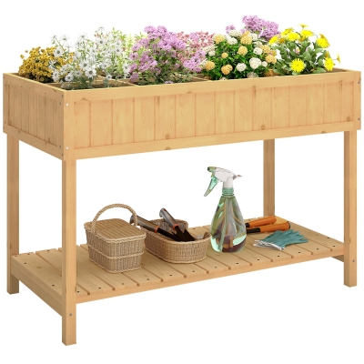 Outsunny Huerto Urbano de Madera Mesa de Cultivo con Estante Inferior Jardinera Elevada para Cultivo 110x46x76 cm Natural