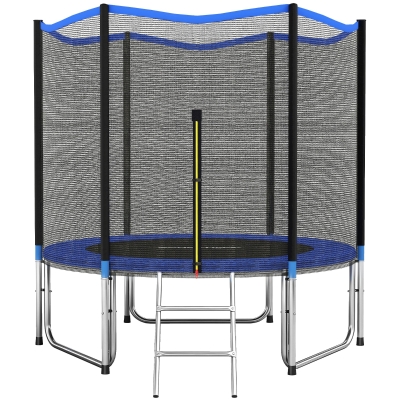 SPORTNOW Cama Elástica Exterior Ø305 cm Trampolín para Niños con Red de Seguridad Escalera y Acolchado de Muelles Azul