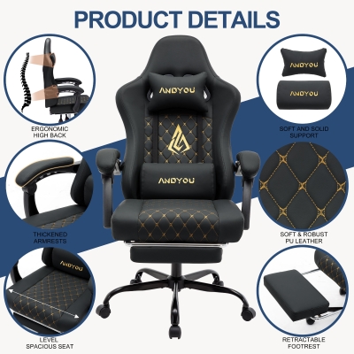 Sedia da gaming con poggiapiedi, Nero