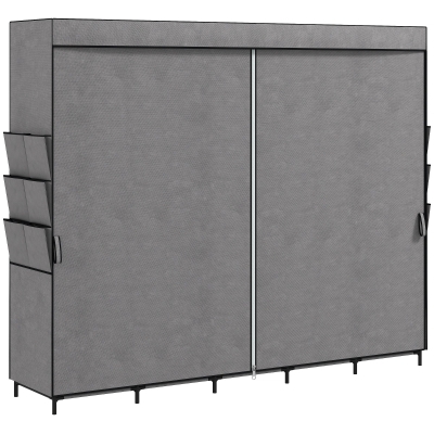 HOMCOM Dulap textil cu 5 bare 5 rafturi 6 buzunare laterale Cremallera Marco de Acero 212x45x167 cm Gris