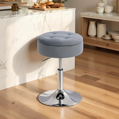 HOMCOM Barkruk, bistrokruk met opbergruimte, draaibare barkruk, hoogteverstelbare keukenkruk met veloursbekleding, 39x39x65 cm, grijs