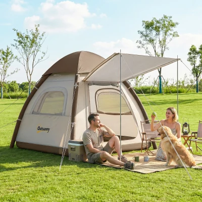 Outsunny Tienda de Campaña Inflable con Mosquitera Vestíbulo Bomba para 3–4 Personas UPF30+ Bolsa Montaje Rápido Impermeable