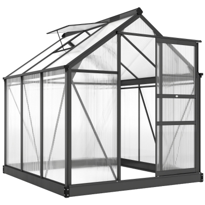 Outsunny Gewächshaus Aluminium 3,65m² 190x192x201cm mit Fundament Dachfenster Schiebetür 4 mm Platten, UV-beständig