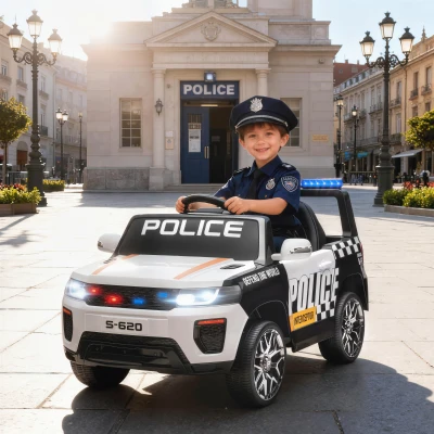 AIYAPLAY Coche Eléctrico para Niños de Policía con Mando a Distancia Motor Doble Sirena Suspensión en 4 Ruedas y Faros Blanco