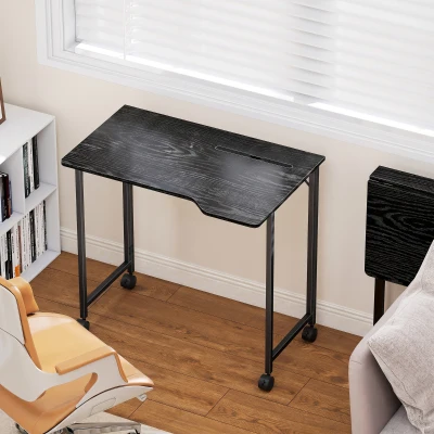 HOMCOM Bureau Pliable 80x52cm Noir sur Roulettes Ordinateur