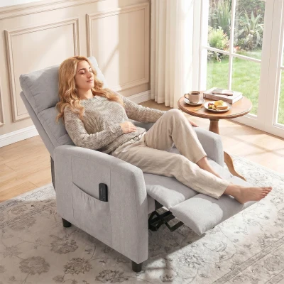 HOMCOM Sillón de Masaje Reclinable con Reposapiés 2 Zonas de Masaje Respaldo Alto Bolsillos Tapizado en Chenilla Gris
