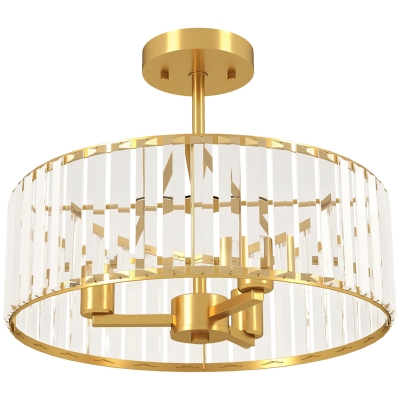 HOMCOM Plafondlamp, Kronleuchter-Design, Kristallen kap, 3 lampen, Metaal, Goudkleurig