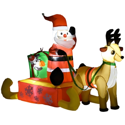 HOMCOM Opblaasbare Kerstdecoratie, Kerstman met Slee en Rendier, met LED-Lichten, voor de Tuin
