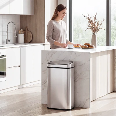 HOMCOM Sensor Mülleimer 68L Automatik Mülleimer mit Bewegungssensor, Wasserdichter Abfalleimer für Büro, Schlafzimmer, Küchen Edelstahl Silber