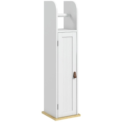 kleankin Columna de Baño Armario de Baño con Compartimento Abierto Puerta 2 Estantes Ajustables y Portarrollo 20x20x80 cm Blanco