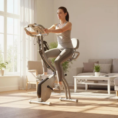 HOMCOM Bicicleta Estática Plegable 3 en 1 con Respaldo y 8 Niveles Resistencia Magnética, Bicicleta Estática en Casa Ajustable con Monitor LCD Volante Bandas Sensor de Pulso Soporte de Teléfono Gris