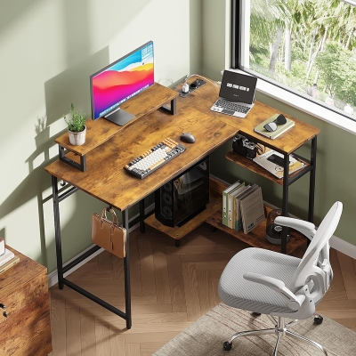 Bureau d'angle gaming en L, Brun