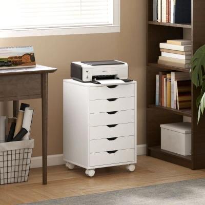 HOMCOM Vertical File Cabinet 6 Drawer Mobile White
