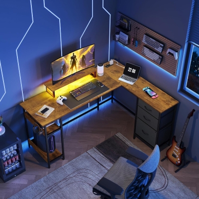 Bureau d'angle gaming en L, marron