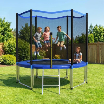 SPORTNOW Cama Elástica Exterior Ø305 cm Trampolín para Niños con Red de Seguridad Escalera y Acolchado de Muelles Azul