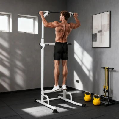 SPORTNOW Barra de Dominadas Altura Regulable Estación de Fondos Resistente para Gimnasio en Casa Entrenamiento de Fuerza Blanco