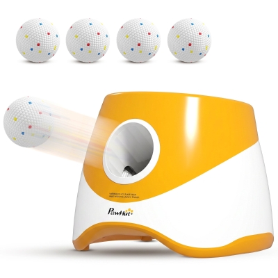 PawHut Automatic Dog Ball Launcher 5 Balls 3 Distance Orange