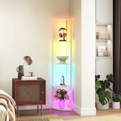 HOMCOM Lampă LED de podea 5 trepte reglabilă cu poliță, schimbare RGB, telecomandă