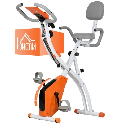 HOMCOM 2-in-1 Foldable Exercise Bike Orange 8-Level Resistance