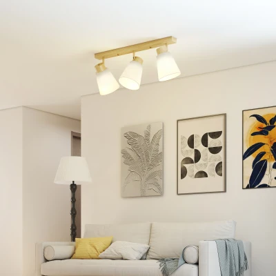 HOMCOM LED-plafondlamp 40 W met dubbele montage en 90° verstelbare kappen met 3 E27-fittingen Naturel hout
