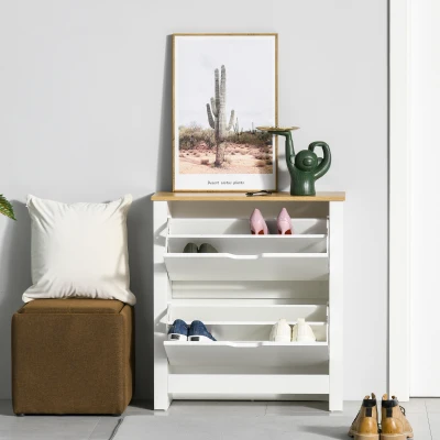 HOMCOM Sapateira Branca Estreita Armário para Sapatos com 2 Gavetas Basculantes para 12 Pares de Sapatos 72x26x80 cm