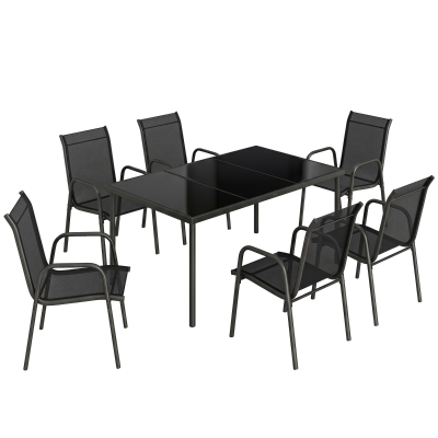 Outsunny Ensemble Repas Jardin 7pcs Table Rectangulaire + 6 Chaises