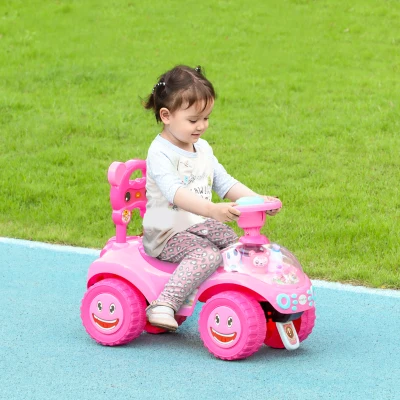 AIYAPLAY Porteur Enfant Rose Klaxon Lumières Musique Rangement