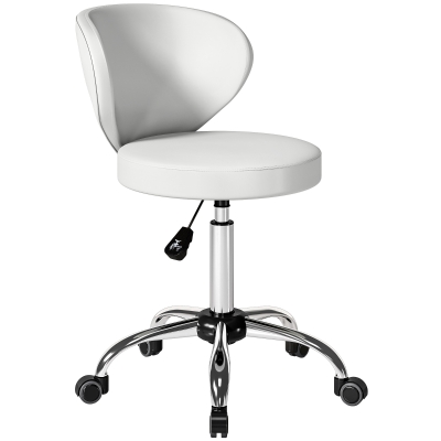HOMCOM Tabouret Massage PU Blanc Pivotant Dossier Réglable 73-88cm