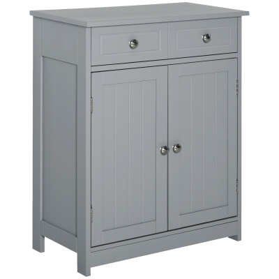 kleankin Armoire SDB Gris 2 Portes 2 Tiroirs 60x30x75cm