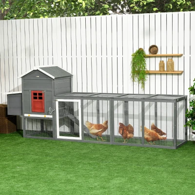 PawHut Gallinero para Exterior Grande de Madera 300x66x116 cm con Nido Corral Bandeja Extraíble Techo Asfáltico Rampa Gris