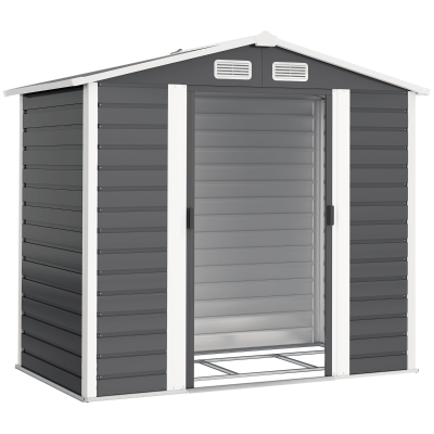 Outsunny Cobertizo Metálico para Jardín 213x120x166/194 cm con Base Refuerzo Puertas Correderas y Ventilaciones Gris Oscuro