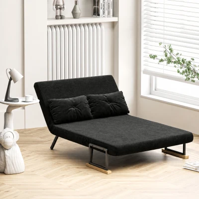 HOMCOM Canapé Convertible 2 Places Noir avec Dossier Réglable