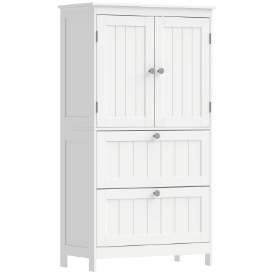HOMCOM Armário de banheiro com 2 gavetas, autoportante, com prateleira ajustável e portas com acabamento lamelado, Branco