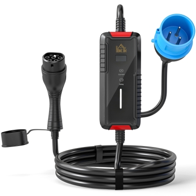 HOMCOM Chargeur Type 2 7kW 8m IP65 Écran LCD Noir