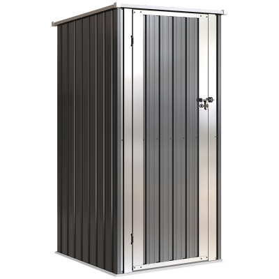 Outsunny Cobertizo de Jardín Exterior 0,69 m² 83x89x163 cm con Techo Inclinado Puerta con Cerradura Incluye Guantes Gris Oscuro