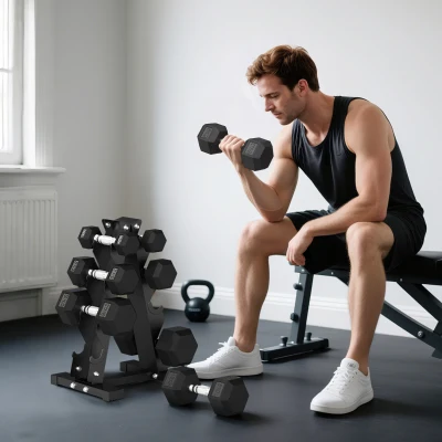 SPORTNOW Juego de Mancuernas 2x2kg 2x5kg 2x8kg 2x10kg con Soporte de Almacenamiento para Ejercicio Entrenamiento Negro