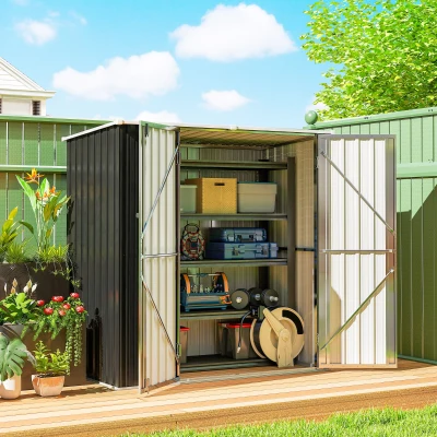 Outsunny Cobertizo de Jardín Exterior Metálico 1,37 m² 163x89x163 cm con Techo Inclinado, Puertas con Pestillo y Guantes Gris