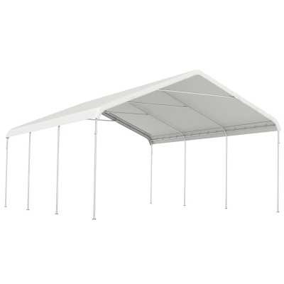 Outsunny Carpa Garaje Portátil 5x6 m con Estructura de Acero Galvanizado Impermeable Anti-UV Cobertizo para Herramientas Crema