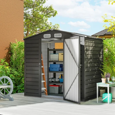 Outsunny Caseta de Jardín Exterior 190x131x188 cm Cobertizo Metálico con 2 Ventilaciones y Puerta para Herramientas Gris