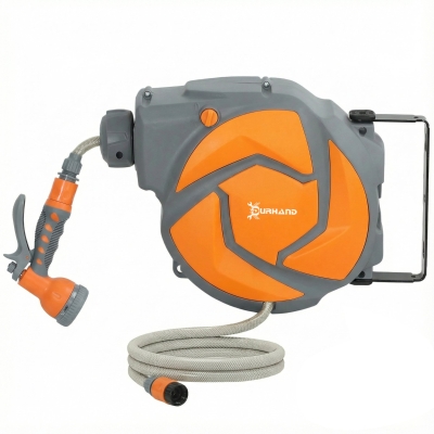 DURHAND Manguera Retráctil de Pared con Carrete de 10+1 m con Retorno Enrollado Automático y Boquilla de 7 Funciones Gira 180°
