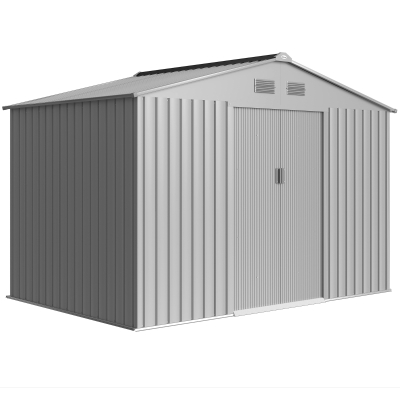 Outsunny Abrigo de Jardim Exterior 4,9 m² 277x195x192cm Abrigo e Jardim Metálico para Armazenamento de Ferramentas Cinzento