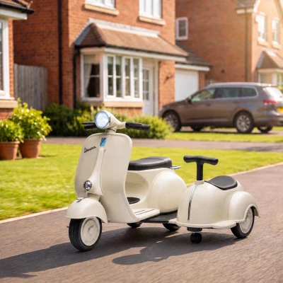 AIYAPLAY Moto Électrique Enfants Vespa 2 Places 6V Crème