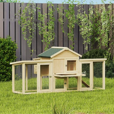 PawHut Poulailler Bois Naturel 204x85x93cm Toit Étanche Enclos
