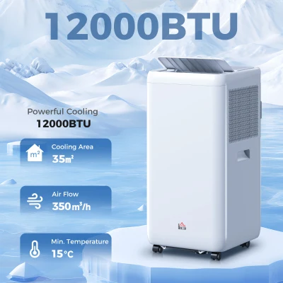 HOMCOM Aire Acondicionado Portátil 12000 BTU 5 en 1 Enfriamiento Deshumidificador Ventilador Temporizador para 35 m² Blanco