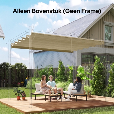 Outsunny Vervangend dak voor 3 x 3 m Pergola, intrekbaar, met regenafvoergaten, weerbestendig, Polyester, Beige