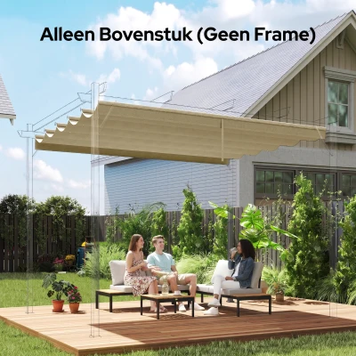 Outsunny Vervangend dak voor 3 x 3 m Pergola, intrekbaar, met regenafvoergaten, weerbestendig, Polyester, Beige