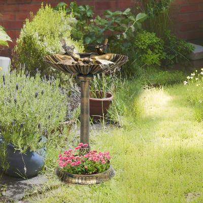 Outsunny Baño para Pájaros de Jardín Exterior 81 cm con Diseño de Concha y Acabado Envejecido Ligero y Resistente Bronce