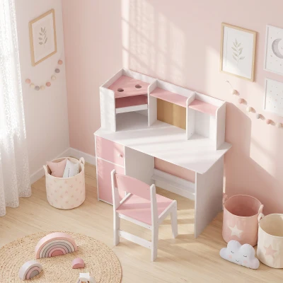 AIYAPLAY Bureau Enfant avec Chaise Réglable Rose 5-12 ans